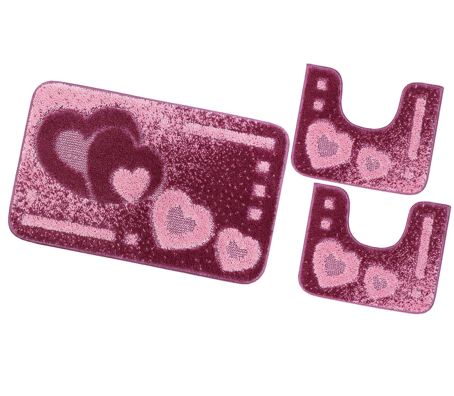 Zestaw 3 Fioletowy Kiery Dywaników Shaggy 3D łazienkowych Girowater Miękki Chłonny Antypoślizgowy