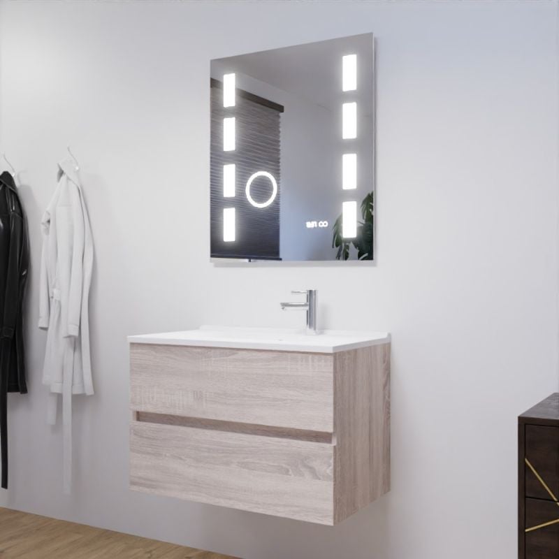 Meuble salle de bain 80 cm ROSALY avec plan vasque et miroir Excell Plus- Bois- Plan vasque en Résine - 5