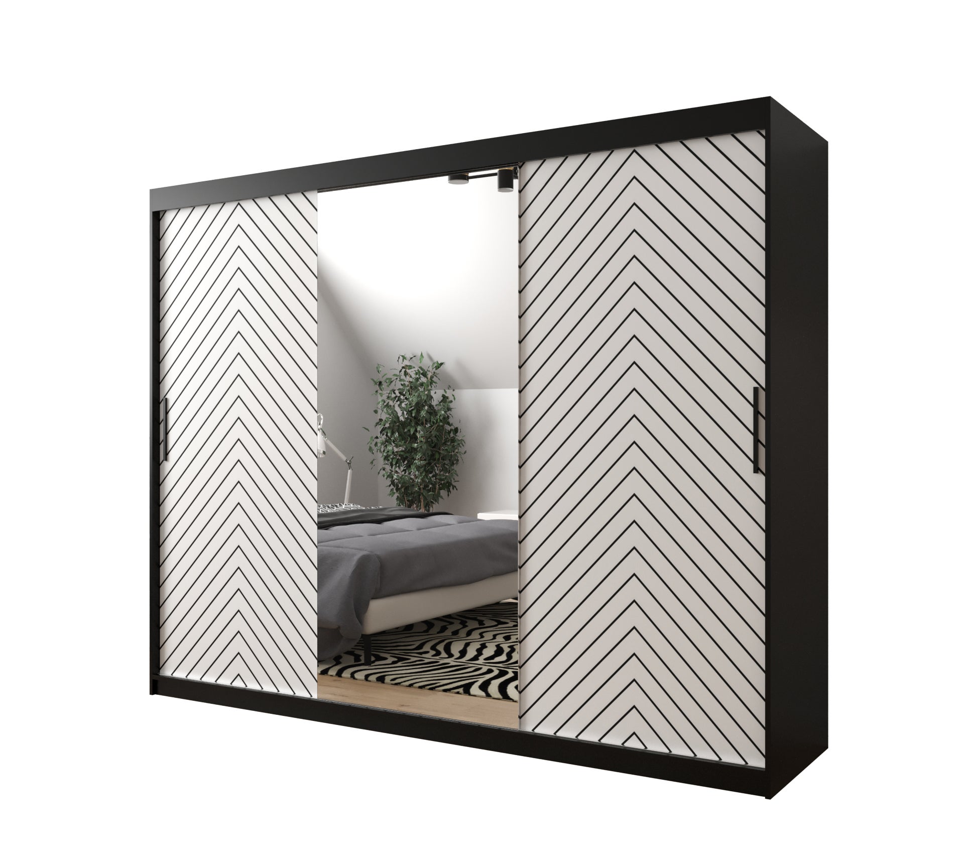 Szafa przesuwna garderoba JODEŁKA 2 250 x 62 x 200 cm Czarny + Biały - Abiks Meble