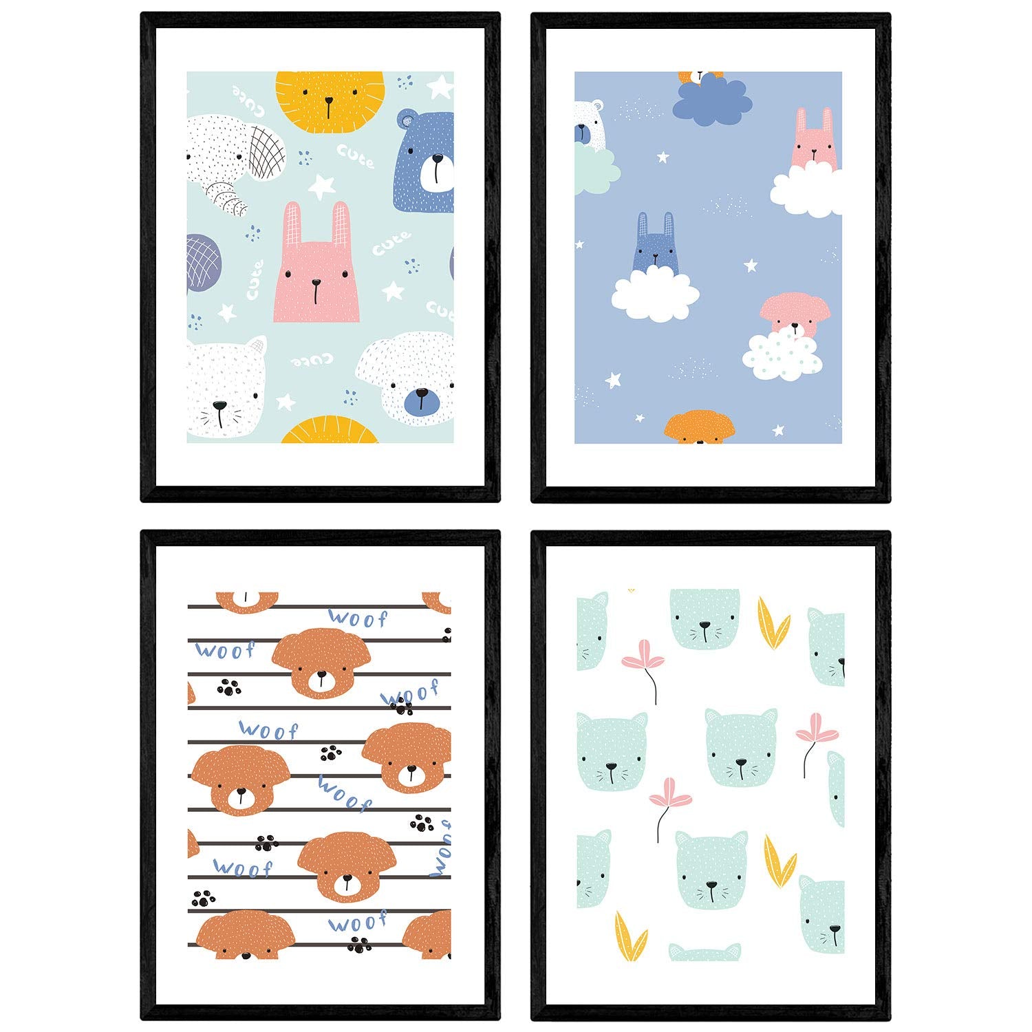Poster de animales bebe. lamina de animales para ninos. sin marco - a4