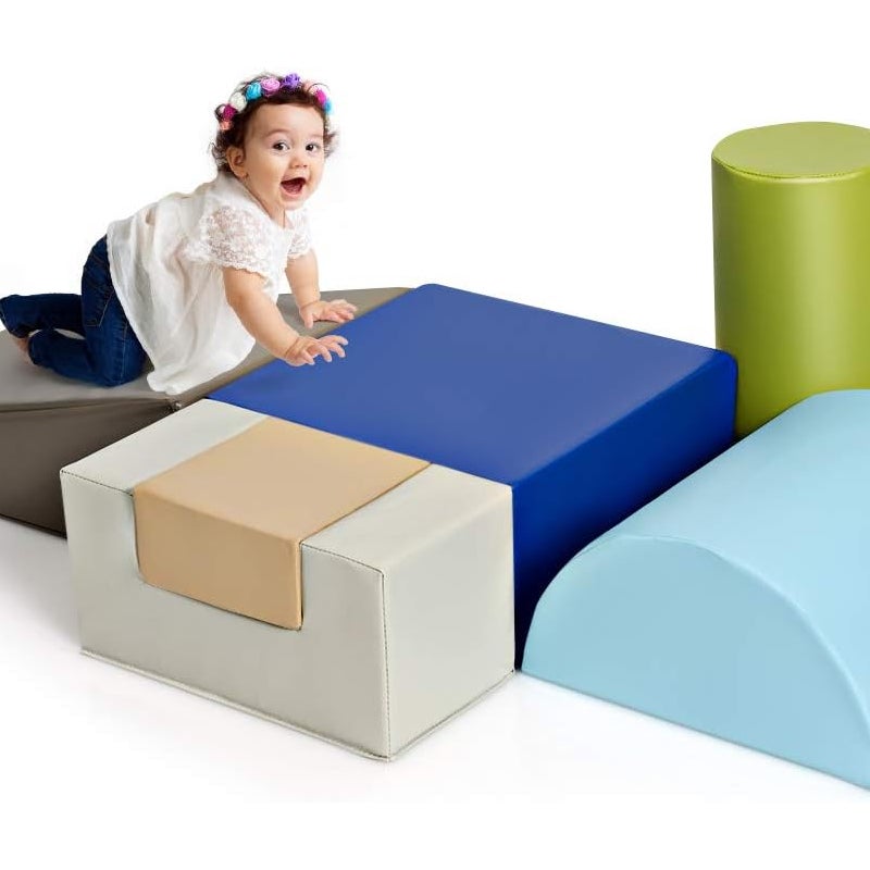 6 Szt. Tor Przeszkód dla Niemowląt, Moduł Motoryczny dla Niemowląt z Pianki, Zabawki Edukacyjne z Pokrowcem z PU i Wypełnieniem z EPE (Szary)