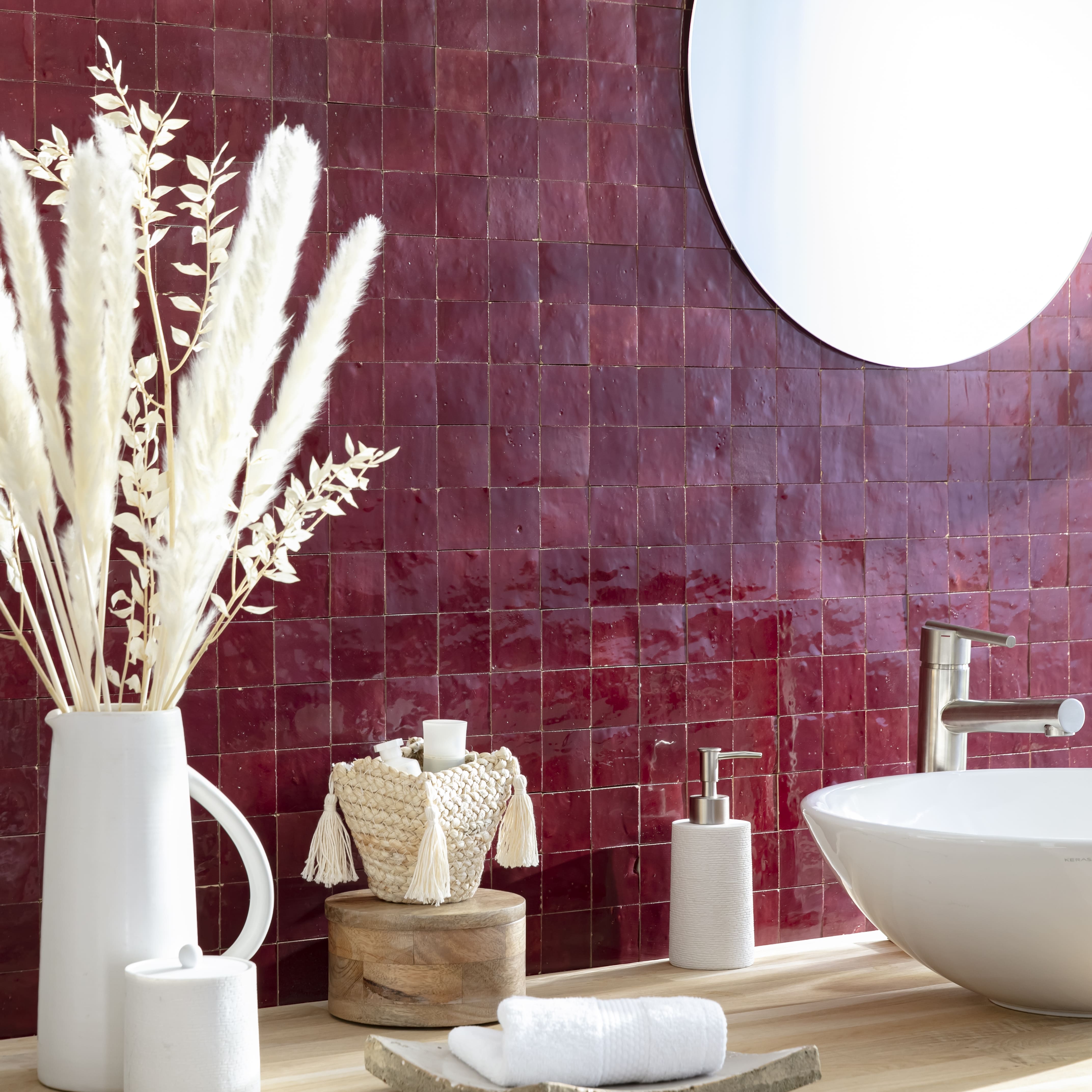 Carrelage Zellige Marocain Rouge Lie de vin 5x5 cm (vendu par plaque de 30x30 cm soit 0,09 m²) - RO'MA NATURE - 2
