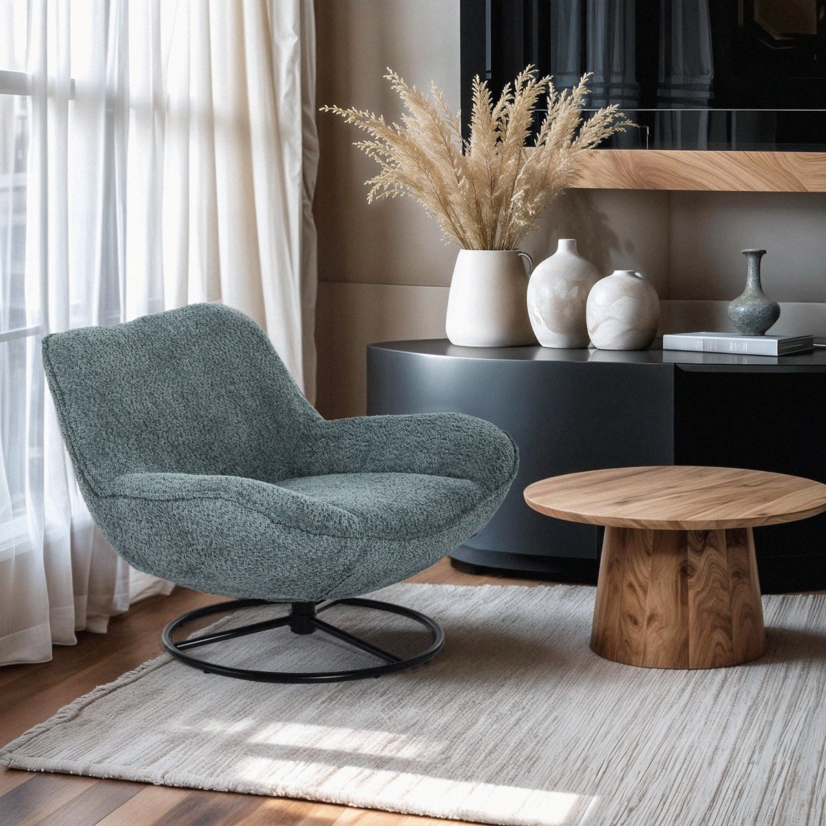 Fauteuil de bureau moderne pivotant en tissu bouclé Konn - 2