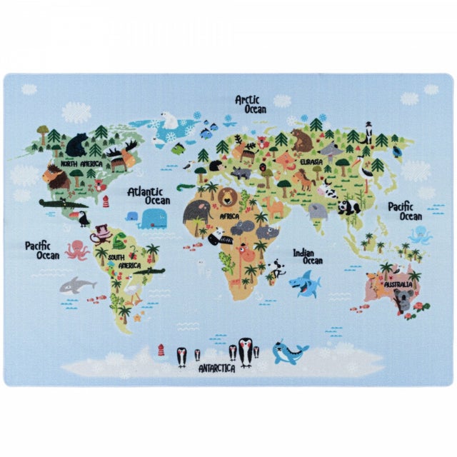 CARTE DU MONDE - Tapis Enfant Lavable Bleu 100 x 150 cm