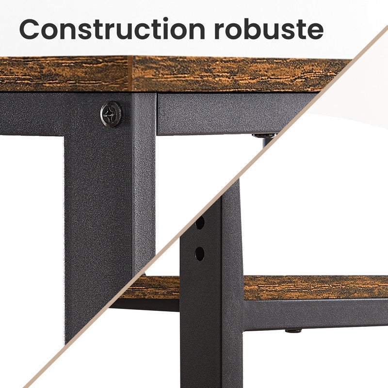 Table d’Ordinateur, Bureau avec Rangement, avec 2 Étagères Réversibles, Poste de Travail, Cadre en Acier, Style Industriel, Marron et Noir - 7