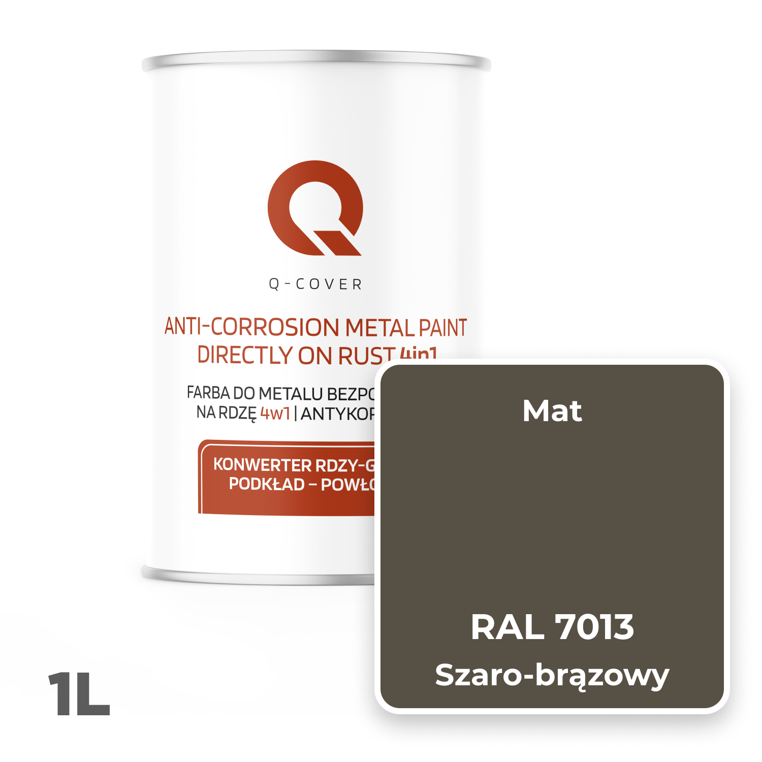 Farba do Metalu Prosto na Rdzę 4w1 Q-Cover Szaro-brązowy RAL7013 Mat 1L - 2