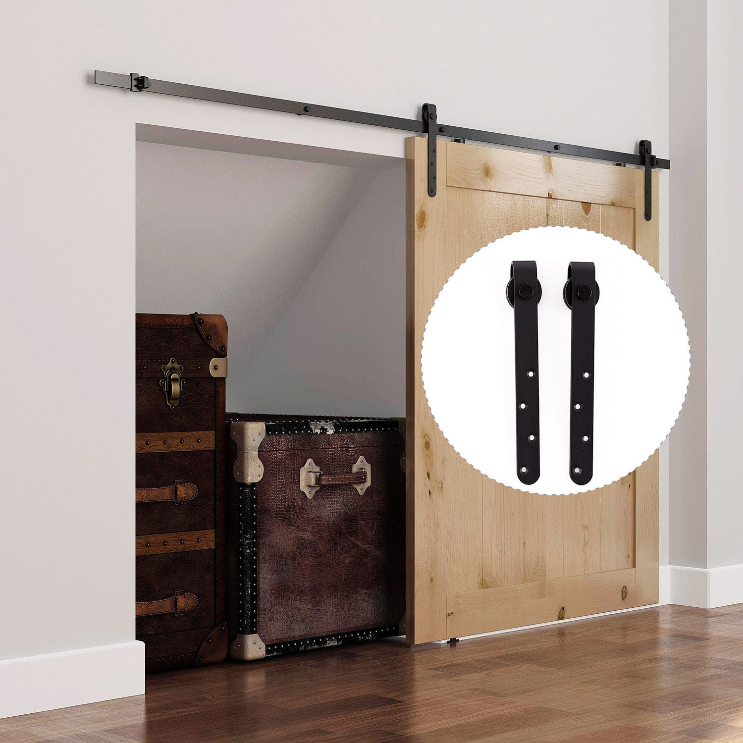 Kit de porte coulissante système galandage avec porte épaisseur 20-25 mm largeur max. 0,9 m charge max. 20 Kg acier noir - 8