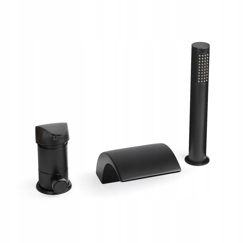 CZARNA BATERIA NAWANNOWA 3 OTWOROWA WANNOWA ZESTAW DO WANNY Z WODOSPADEM