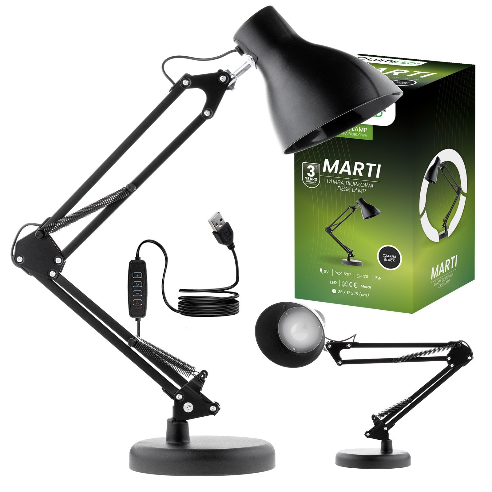Lampka Biurkowa Lumiled LED Stołowa LED 7W CCT Ściemnialna Czarna 1 szt.