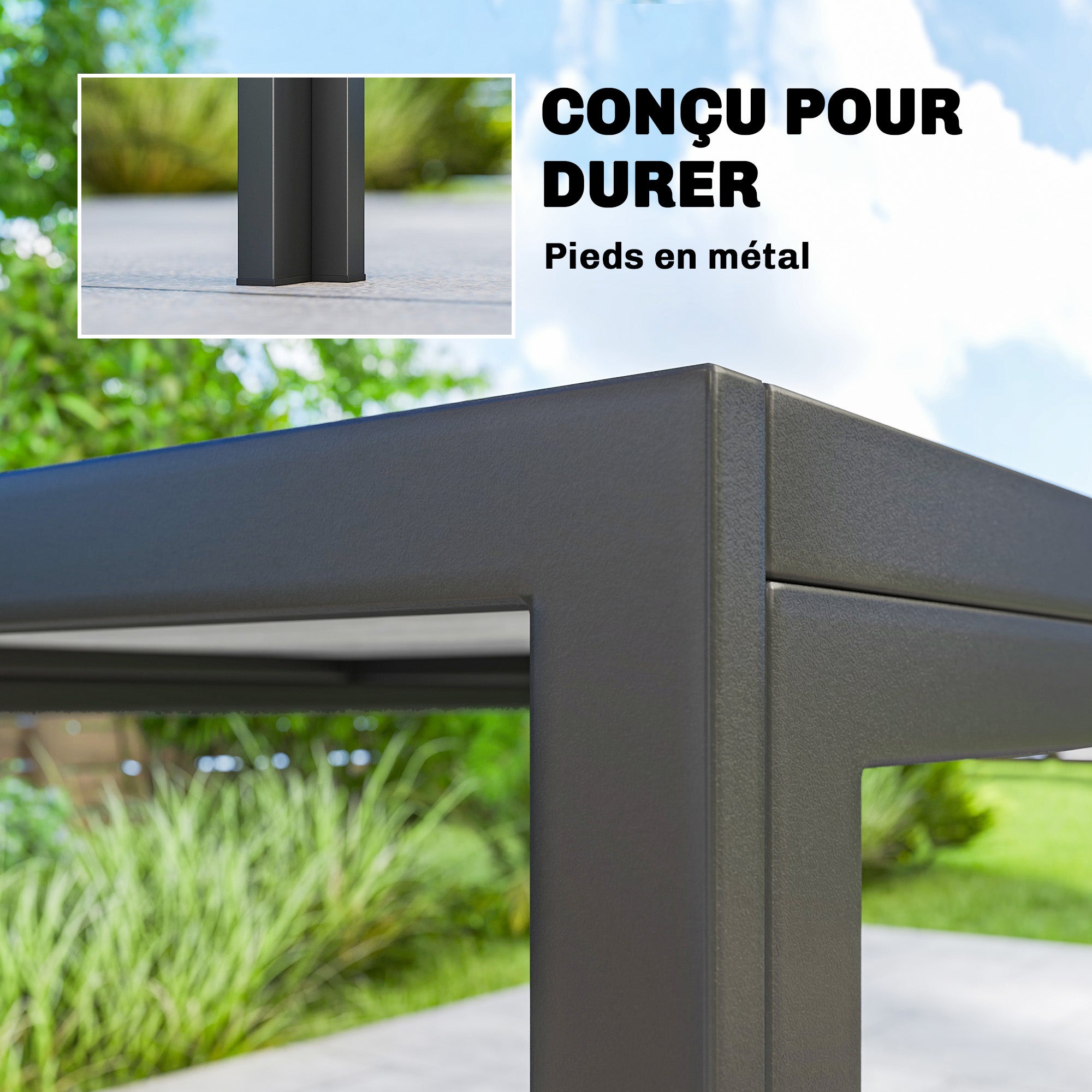 Table de jardin pour 4 à 6 personnes, table de repas d'extérieur avec plateau effet bois, 150 x 80 x 74 cm, grise - 7