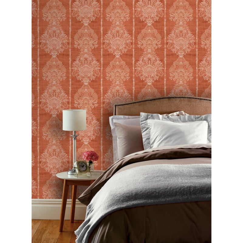 Papel pintado pared damasco de estilo tribal - silk road naranja arthouse - rollo de 10 m x 0,53 m