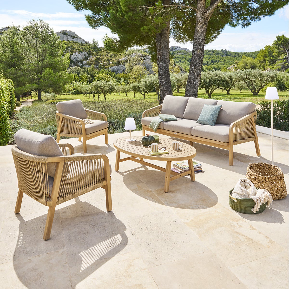 Hespéride - Mesa de jardín évasion efecto madera en lino y arcilla 2