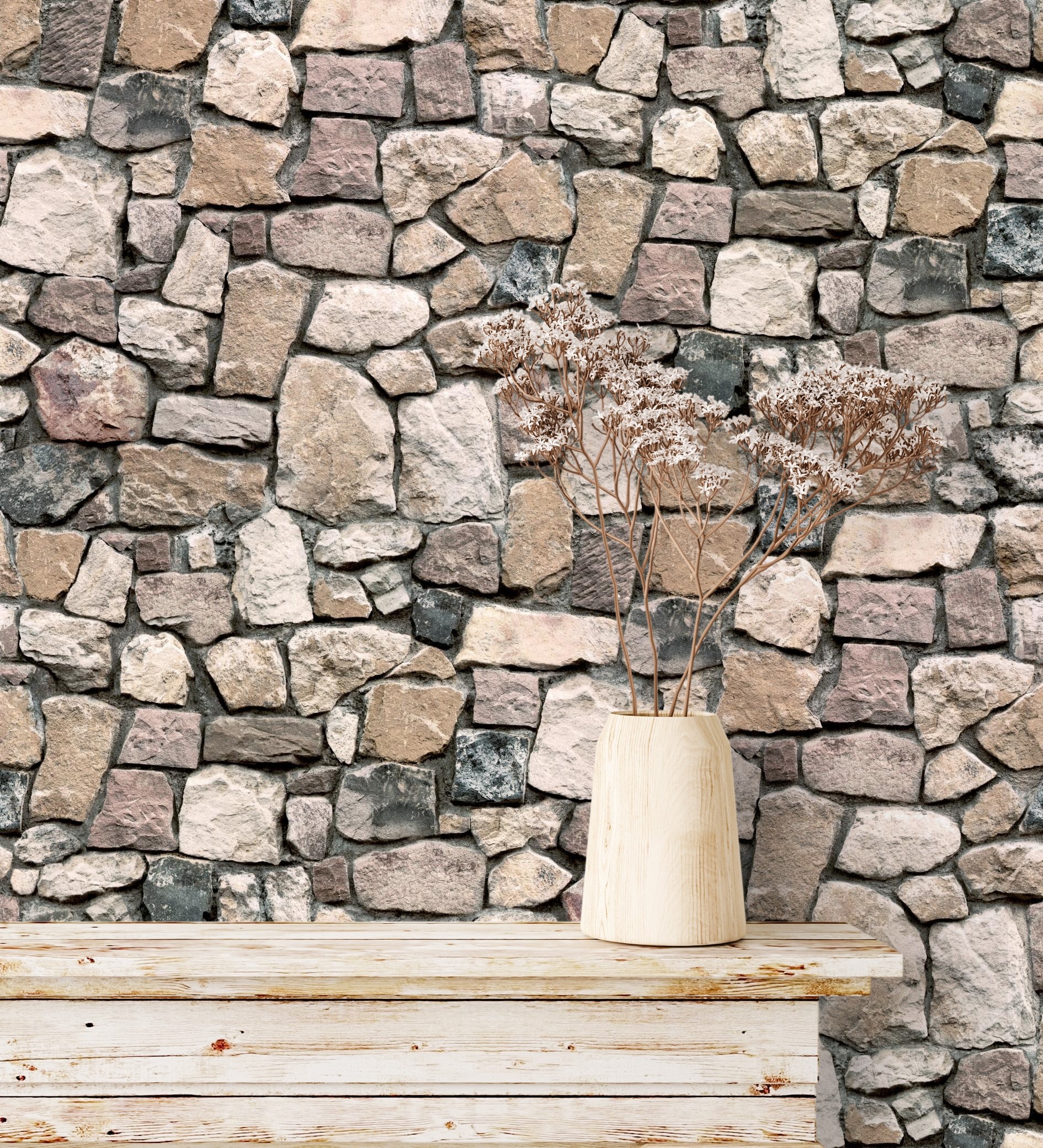 Papel pintado efecto textura de muro de piedra natural rústico con textura - salonio 453840 de gaulan - rollo de 10 m x 0,53 m