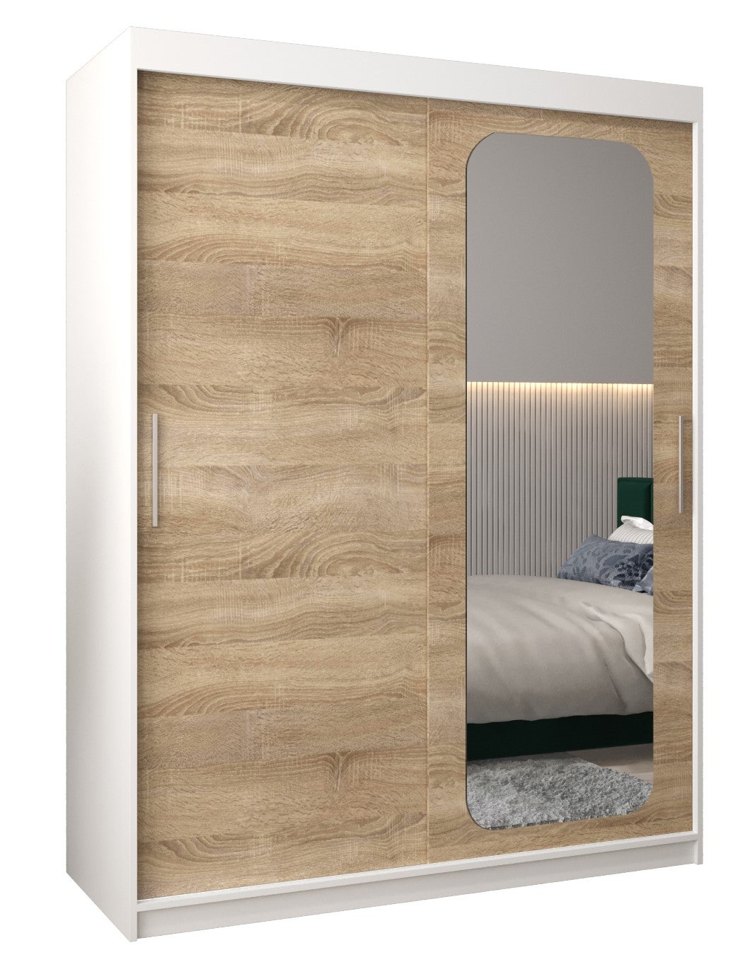 Szafa przesuwna garderoba PROMO T2 150 x 62 x 200 cm Biały + Sonoma - Abiks Meble
