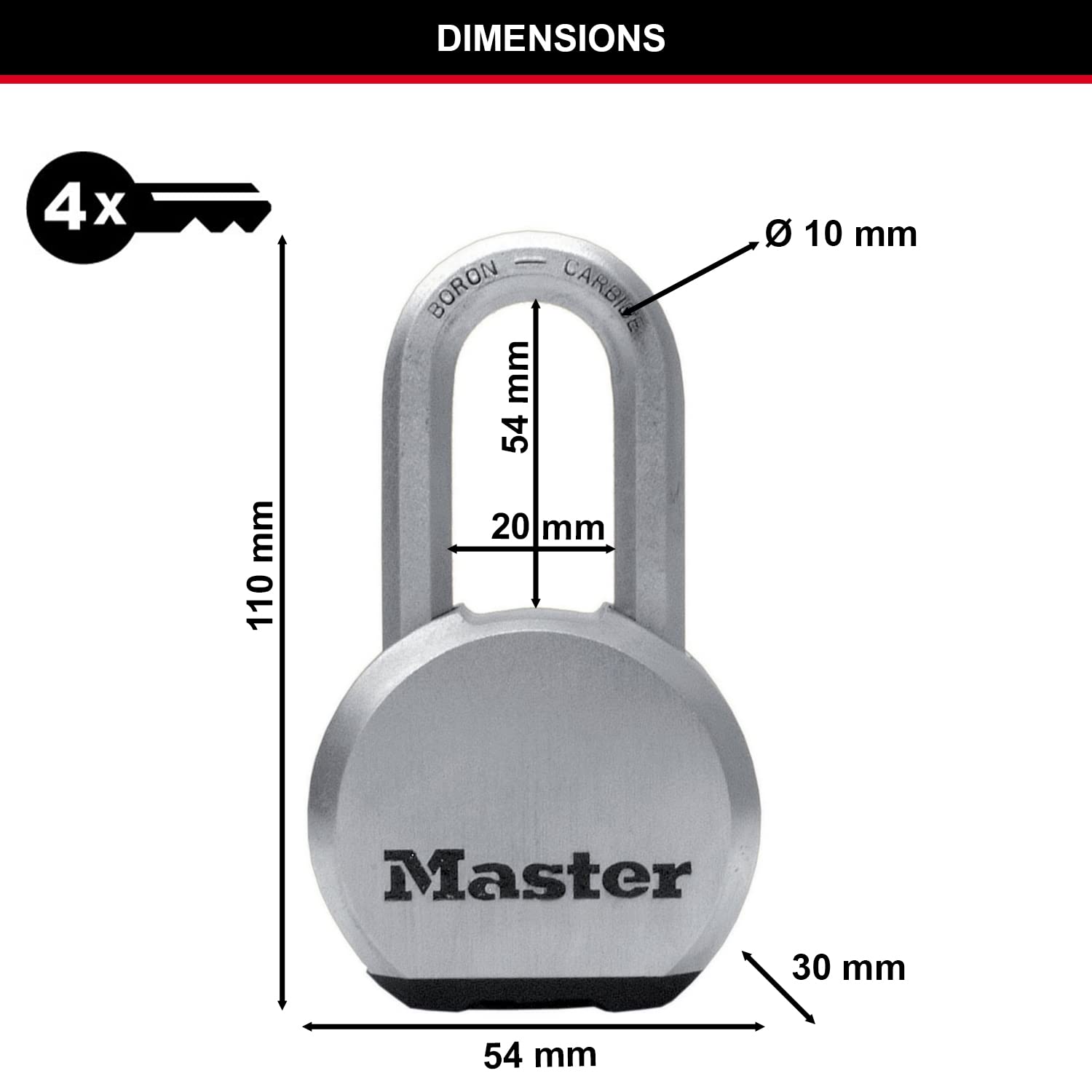 Cadeado com chave de alta segurança em aço inoxidável com argola longa para exteriores - MASTER LOCK M830EURDLH - 8