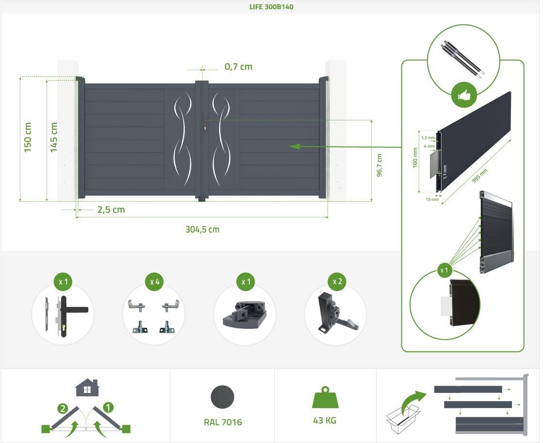 Pack cancello battente LIFE 300B140 + Cancello LIFE 100P140 - 2