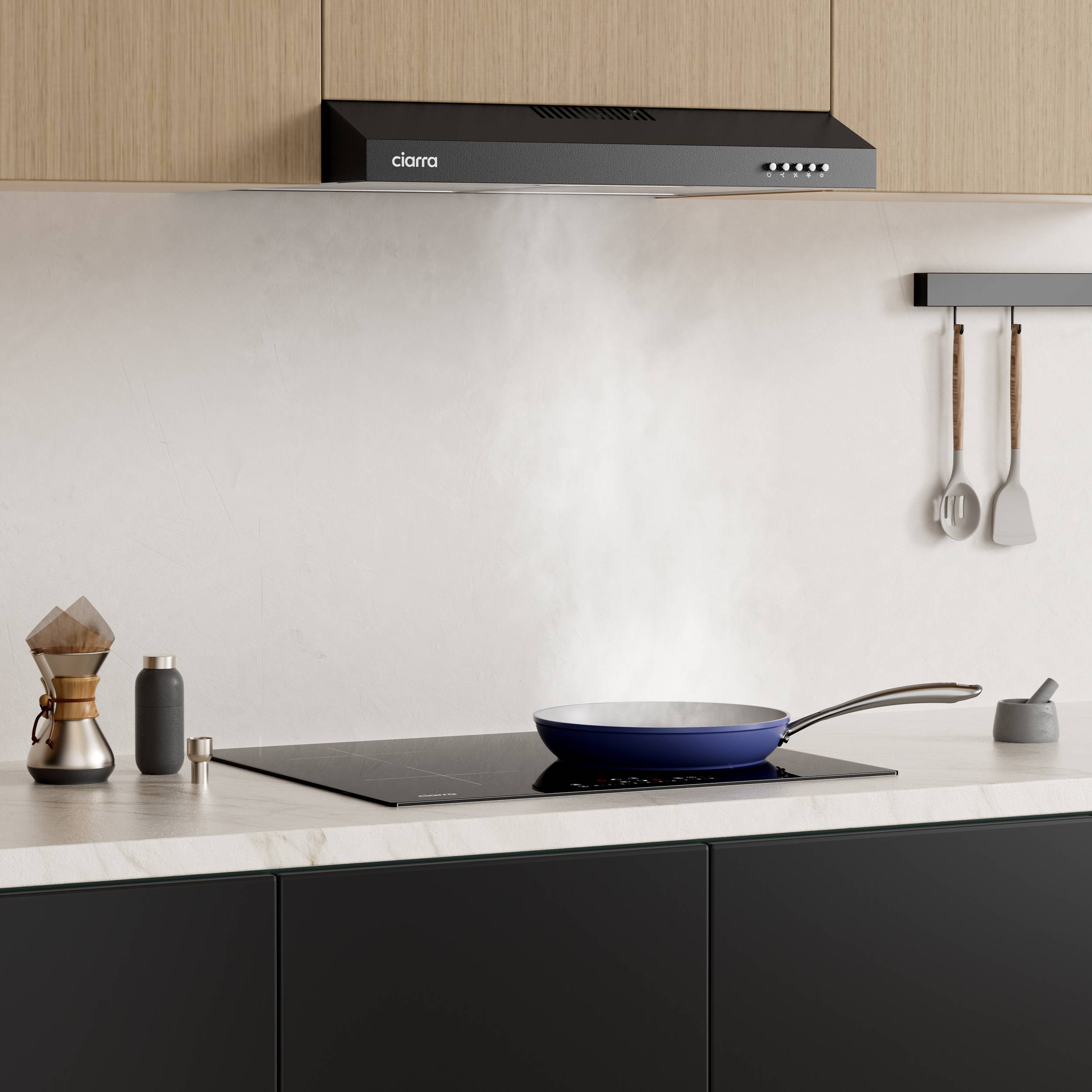 CIARRA VMB6903 Hotte Casquette 60cm Noir A+ 3 Vitesses 220m3/h Recyclage - 6