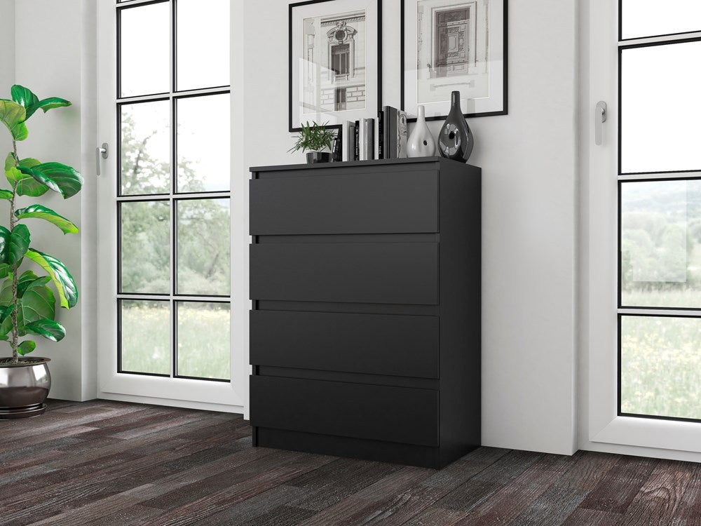 Nowoczesna Komoda do Sypialni 70x97x40 cm – 4 Szuflady na Cichych Prowadnicach – Kolor Czarny