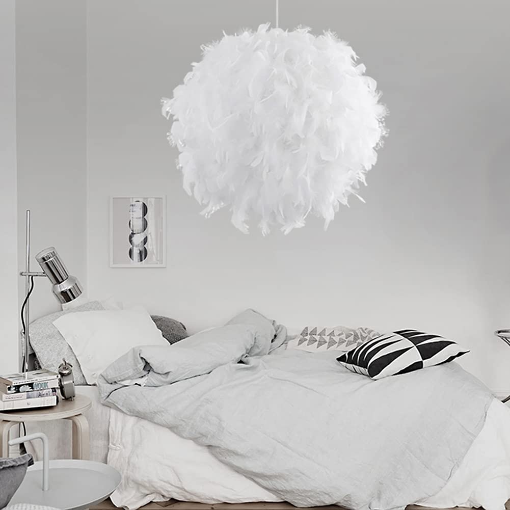 Plafonnier en plumes, suspension LED, suspension moderne et romantique pour chambre à coucher, idéal pour le salon, 45 cm (ampoules E27 non incluses) - 4