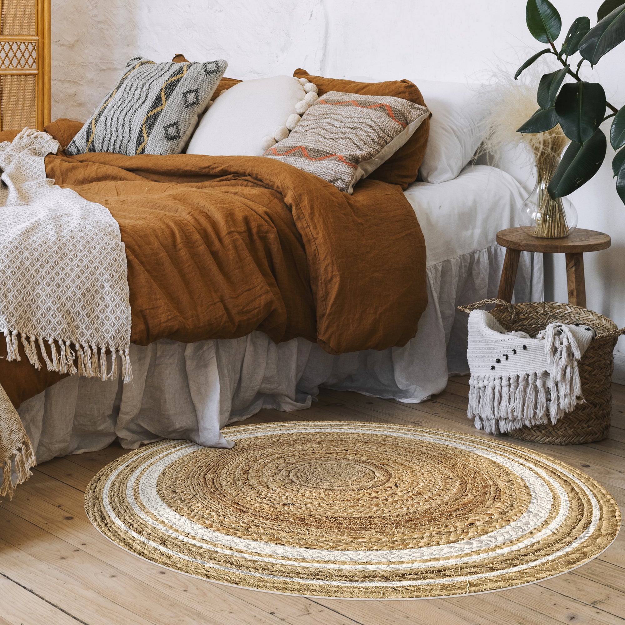 Alfombra de vinilo, Carthago Redonda blanca [Diam] 200 cm - PVC antideslizante, lisa impresa, vinilica para cocina o salón, lavable - 4