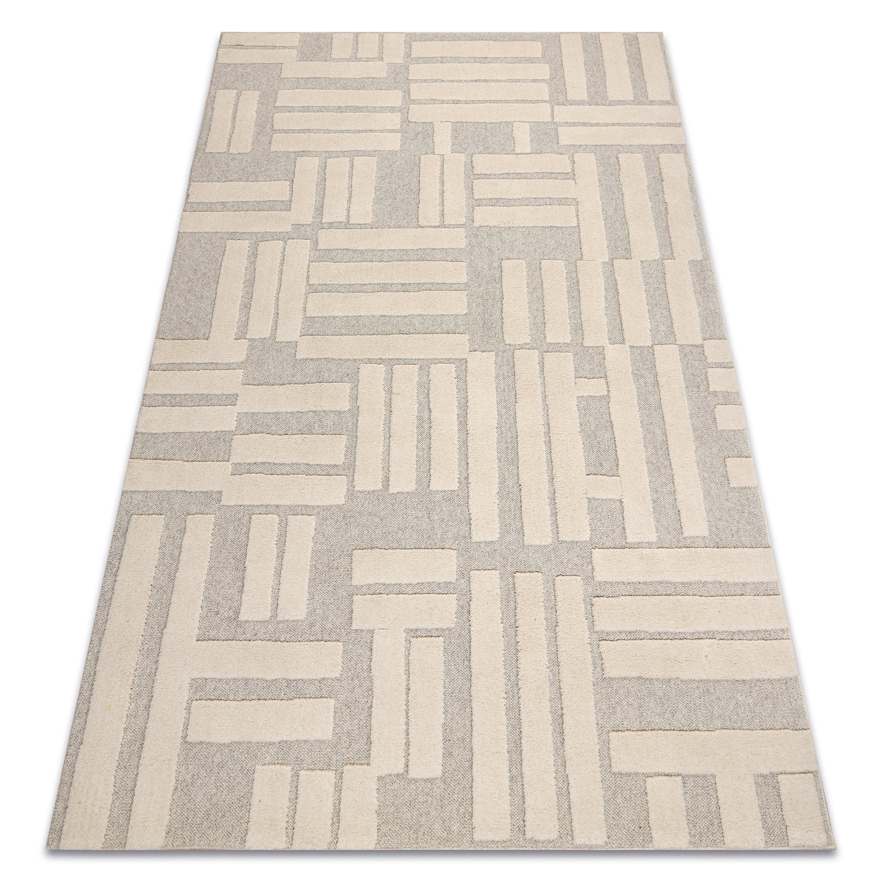 Dywan FLUX 461.95.AE110 wełniany OSTA - Geometryczny, strukturalny, loftowy krem / beż 160x230 cm
