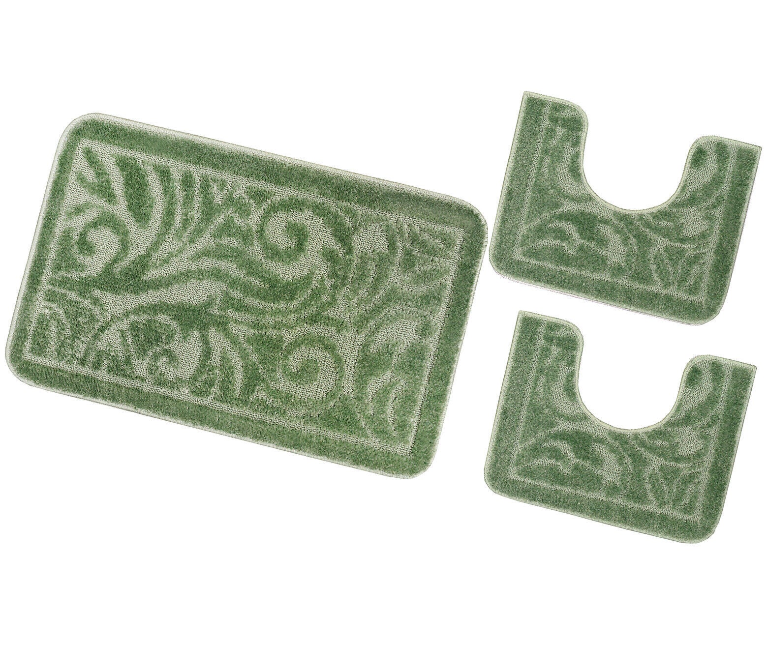 Zestaw 3 dywaników łazienkowych Antypoślizgowy Absorbent Barokowy Jednolity Kolor Zielony