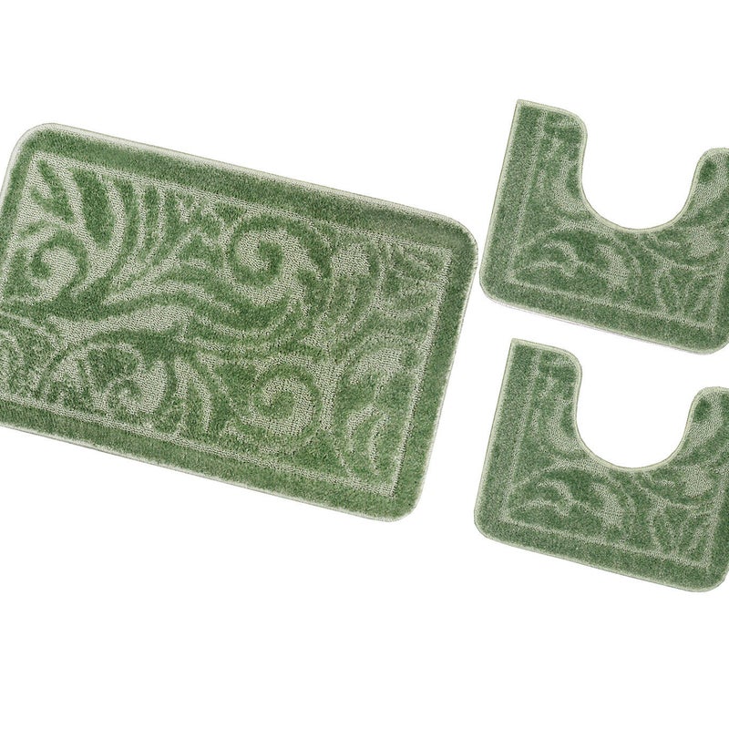 Zestaw 3 dywaników łazienkowych Antypoślizgowy Absorbent Barokowy Jednolity Kolor Zielony