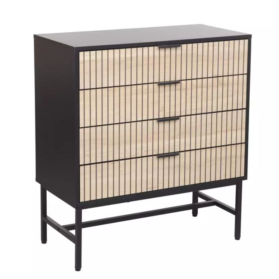 Commode 4 tiroirs en chêne et métal noir mat LOREENS | Leroy Merlin
