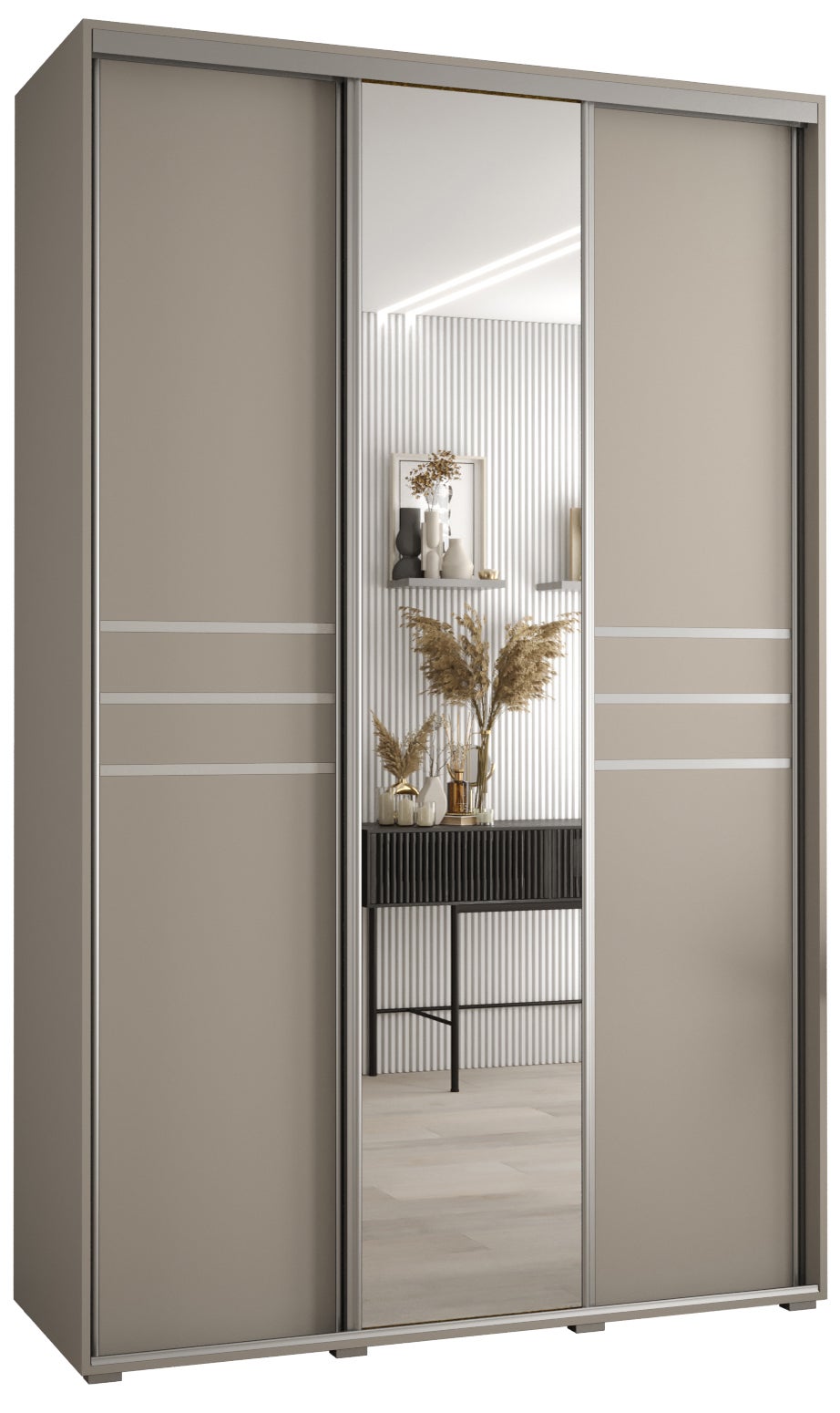 Szafa przesuwna z lustrem wysoka Dakota 11 160 x 60 x 235,2 cm kaszmir + u. Srebrny - Abiks Meble