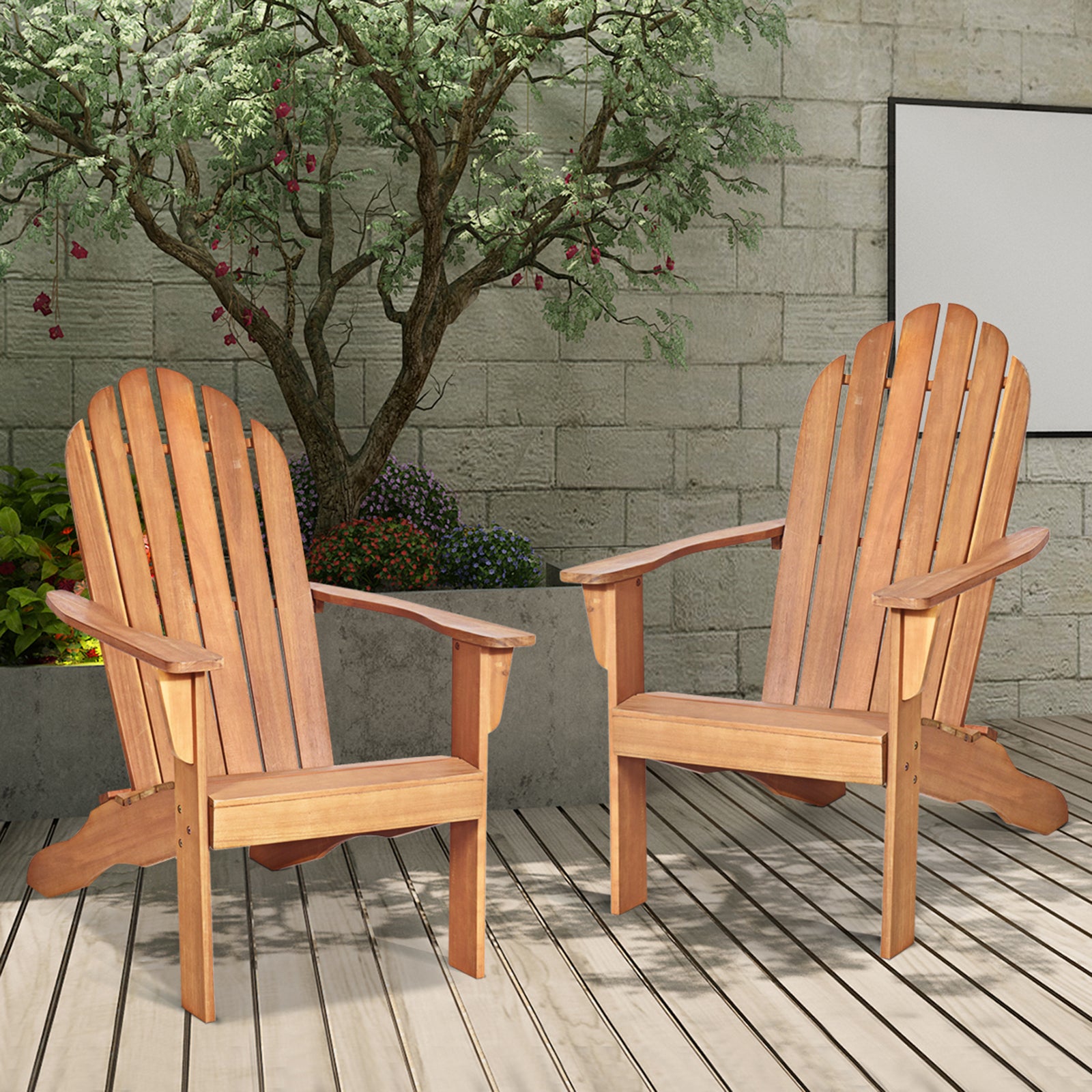 Chaise de Jardin Adirondack en Bois Résistant aux Intempéries avec Dossier Incurvé Charge 170KG Naturel - 6