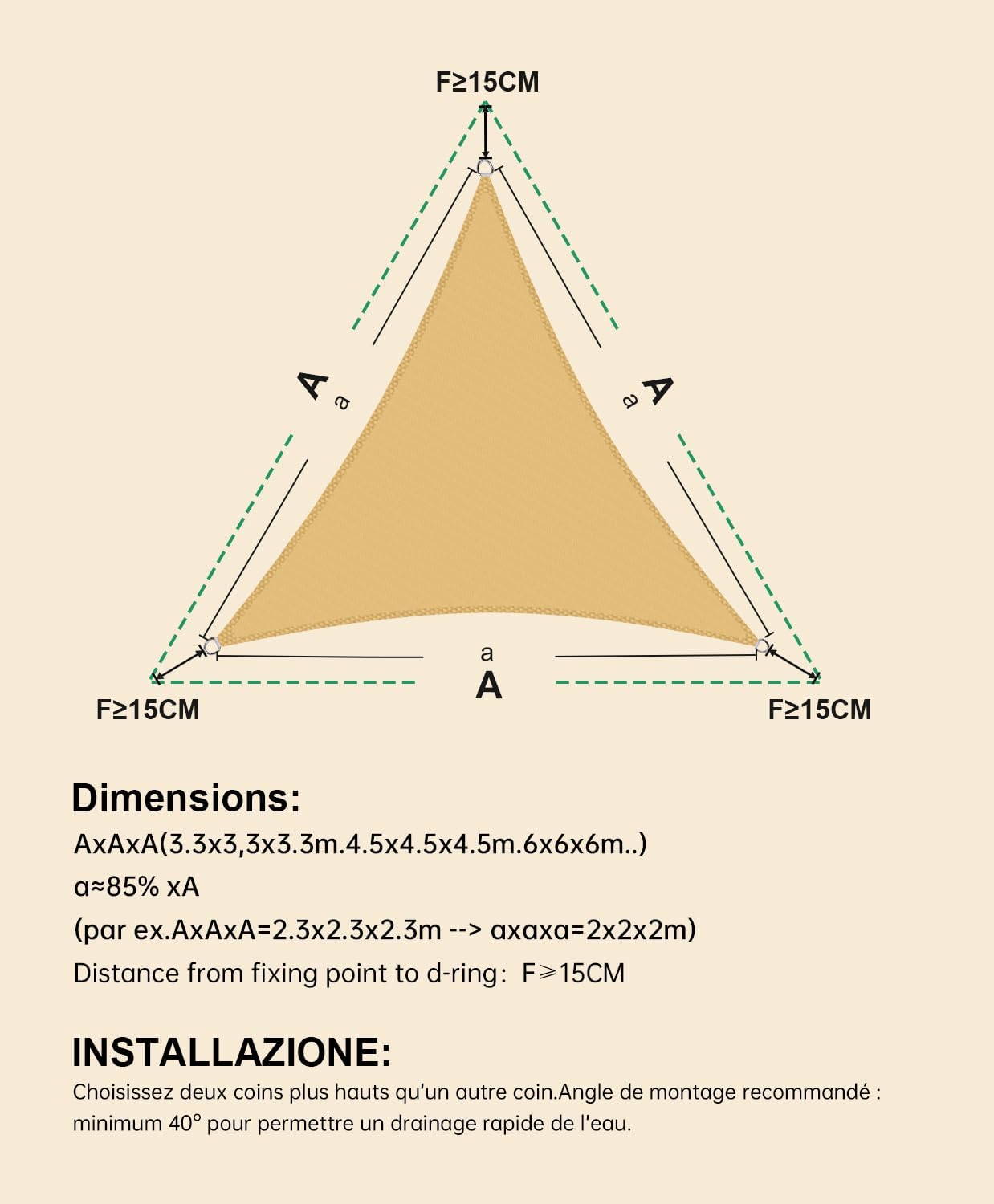 Giallo) Tenda parasole 2*3M, tenda da giardino impermeabile, con kit di fissaggio e corda, protezione UV, adatta per giardini, padiglioni | Leroy Merlin