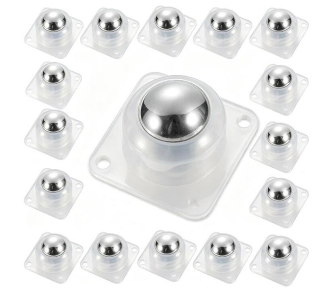 Um conjunto de 16 rodas autoadesivas giratórias de 360°, 4 das quais têm capacidade de carga de até 100 kg, medem 37 x 25 mm e são transparentes.