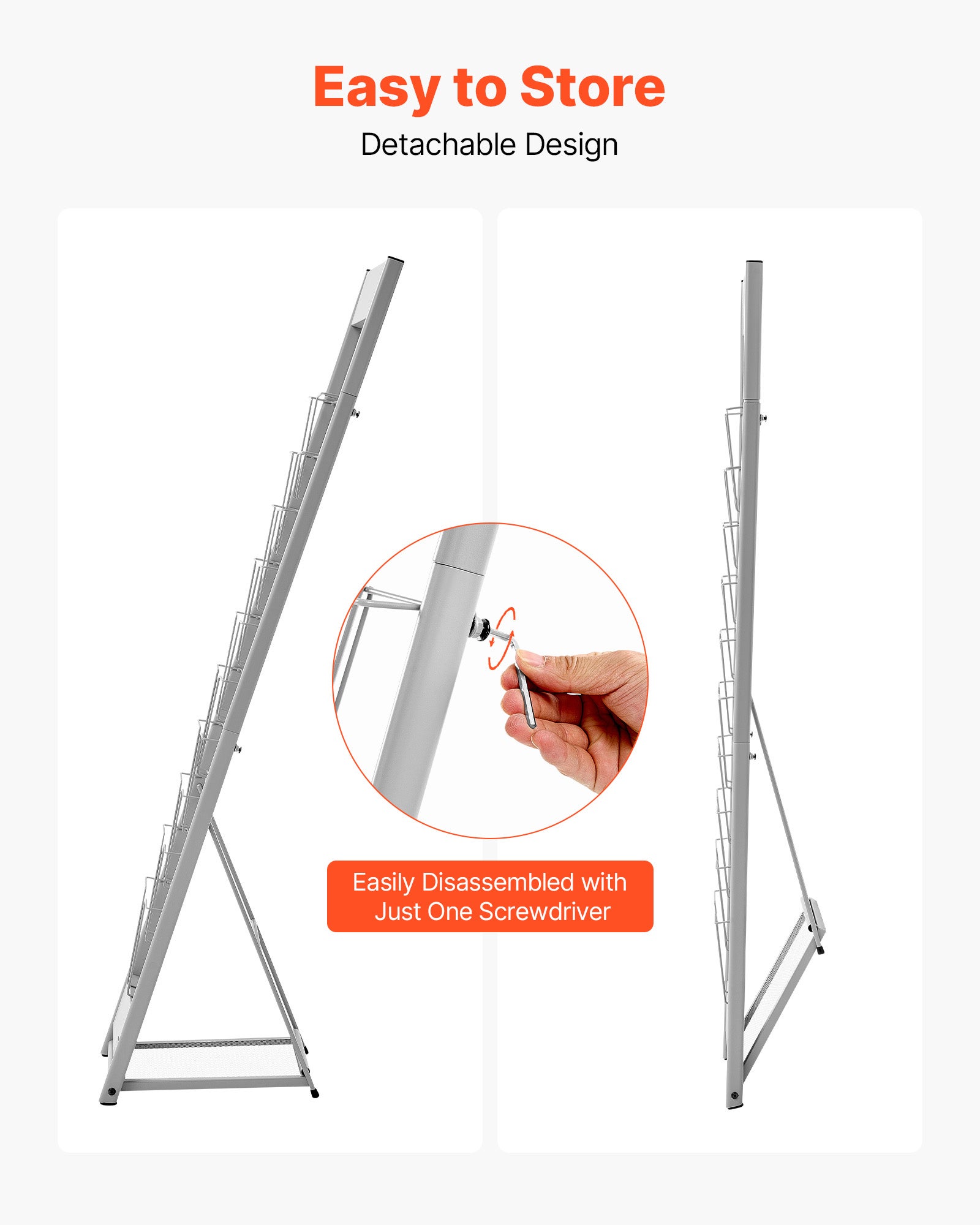 Présentoir à Brochures VEVOR 10 Niveaux, Porte-Brochures sur Pied en Métal Robuste & Durable, pour Magazines, Journaux, Bureau & Exposition, Argent - 4