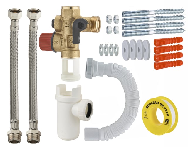 Kit complet raccordement chauffe-eau avec groupe de sécurité droit + fixations NOYON & THIEBAULT