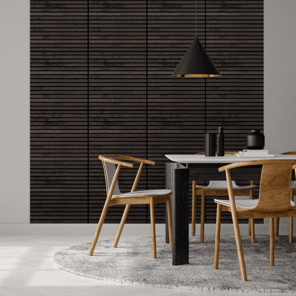 Panel palilleria alistonado Akupanel acústico,decorativo de 60x60cm,fieltro y listones MDF chapado madera natural Roble Rústico Ahumado - 2