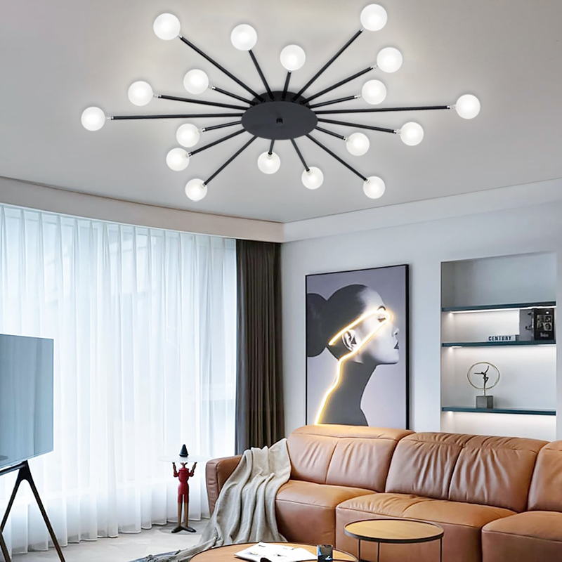 Lampa sufitowa LED, nowoczesny żyrandol, metalowa lampa Sputnik, energooszczędna lampa wisząca LED, lampa sufitowa z 18 szklanymi kloszami, 95 cm - 2