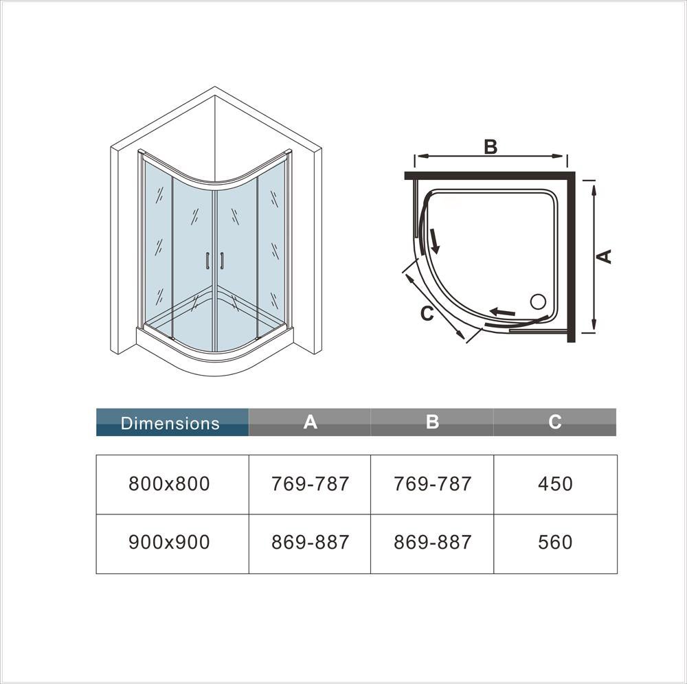 Océan cabine de douche 80x80x185cm cabine de douche coulissante 1/4 de rond en verre anticalcaire - 5