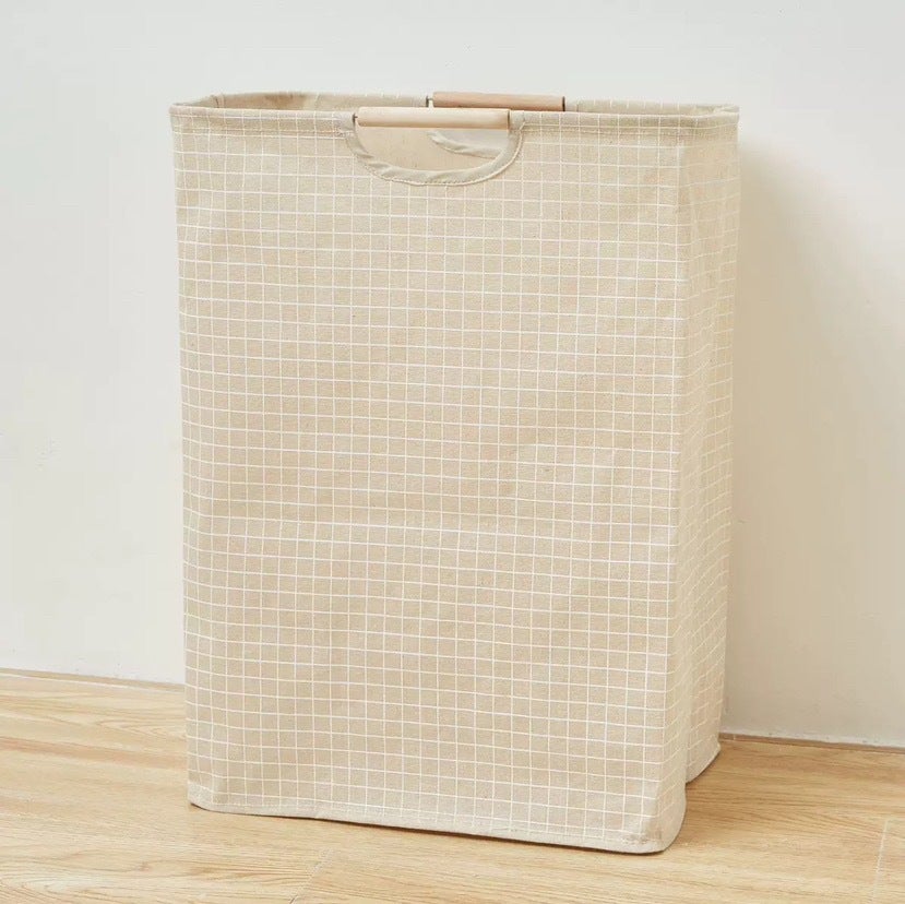 1 panier à linge carré avec poignée, sac de rangement pliable, panier de rangement pour vêtements, lin beige, 40 x 27 x 53 cm - 5
