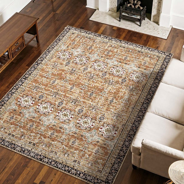 Tapete VEVOR sala estar, 2,3 x 2,9 m, grande lavável, antiderrapante, resistente riscos animais estimação, para escritório, entrada, castanho e verde