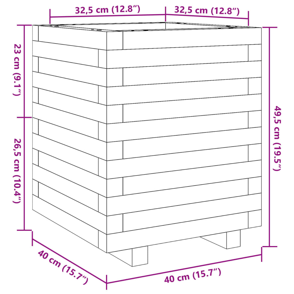 Jardinière bac lit surélevé plantes fleurs terrasse jardin 40 x 40 x 49,5 cm bois de pin massif marron 02_0037566 - 7