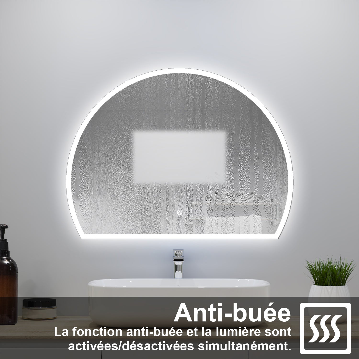 Miroir de salle de bain lumineux 80x60cm avec Anti-Buée + 3 Couleurs + Dimmable, Miroir LED Mural - 4