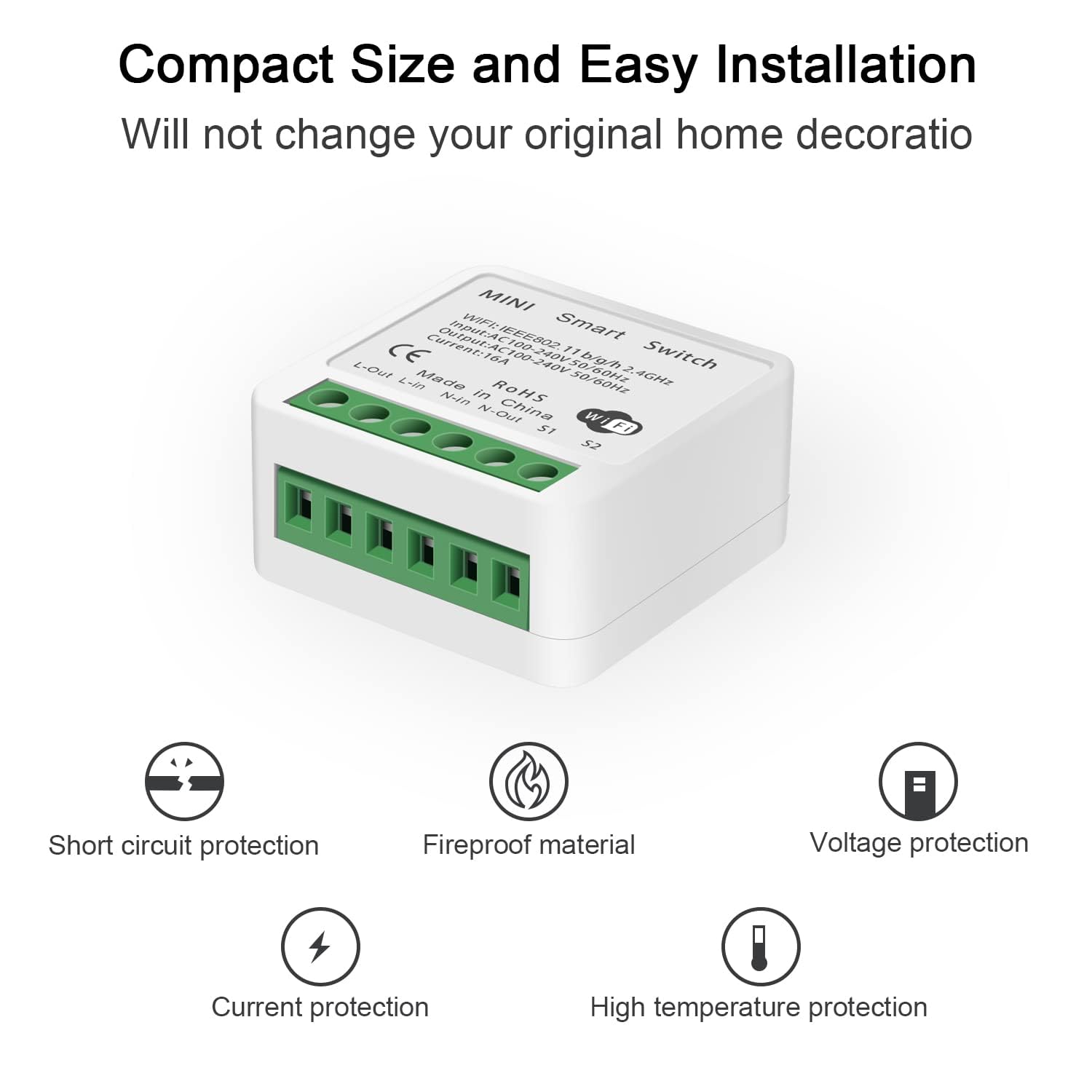 Interrupteur intelligent WiFi, compatible avec Alexa/Google Home, contrôle à distance via application, bidirectionnel 16A (lot de 4) - 8