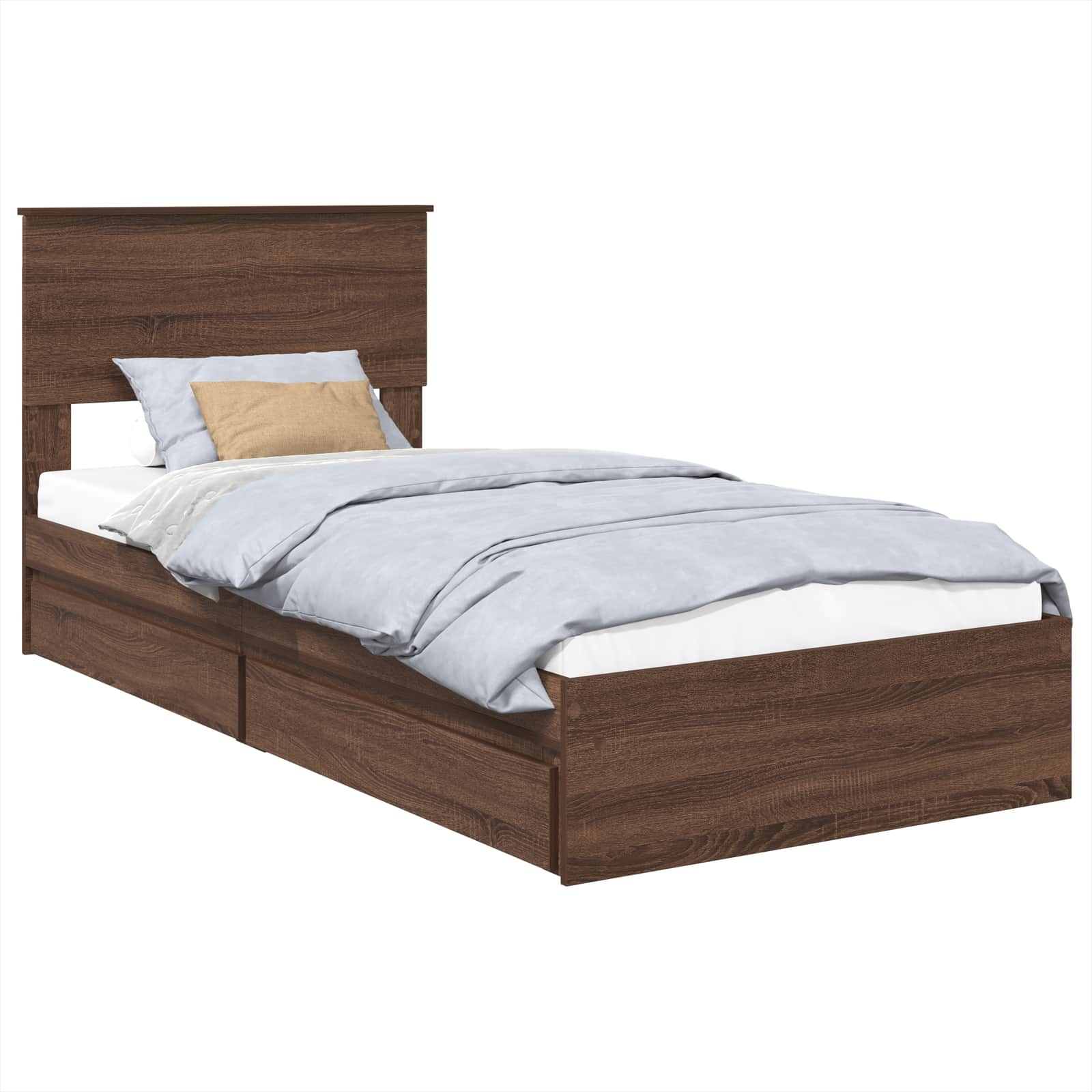 Lit coffre chêne brun 75 x 190 cm panneau de bois - 2