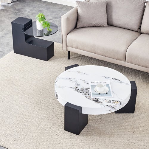 Table basse moderne,table d'appoint ronde à deux niveaux,verre gris ...
