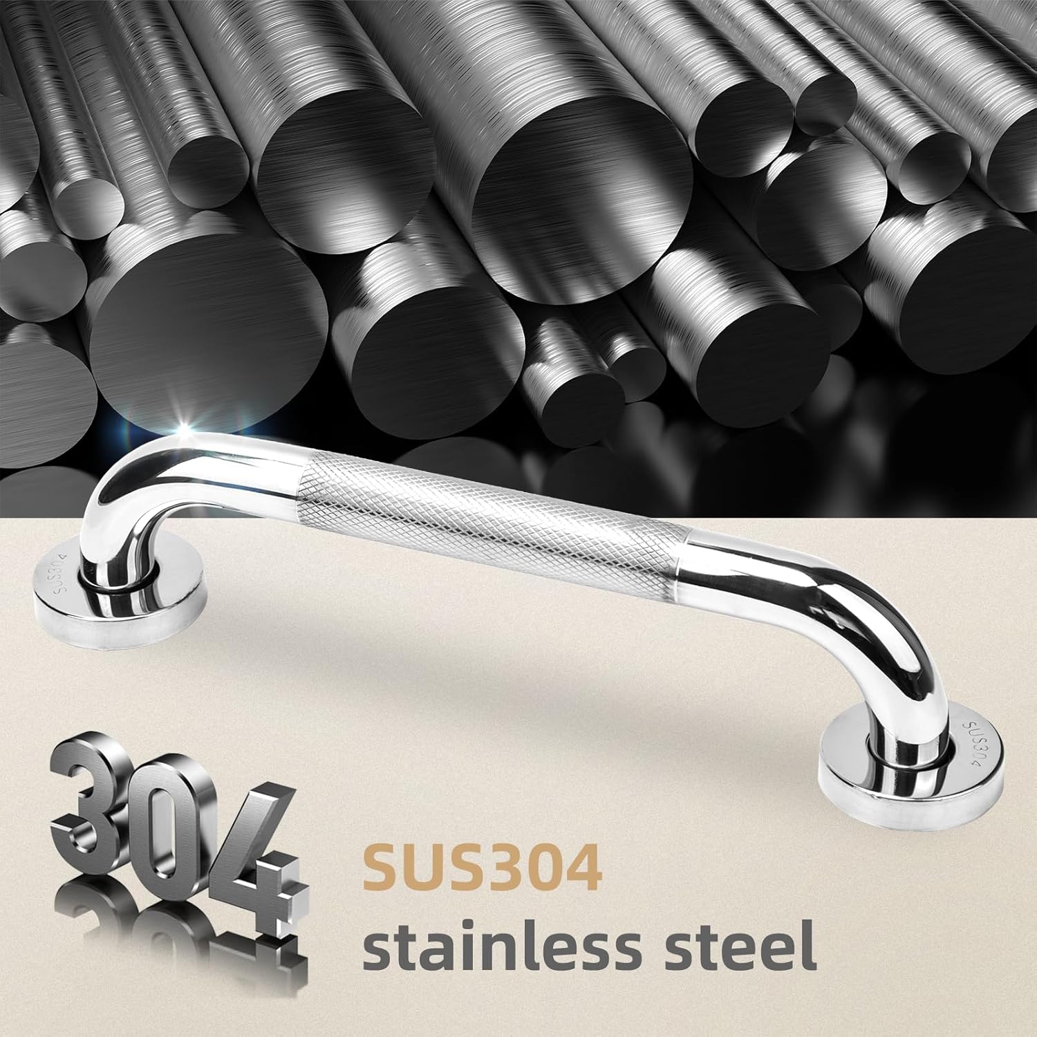 Corrimão de banheiro de aço inoxidável, corrimão de segurança antiderrapante para idosos, banheira e escadas, 60 cm - 3