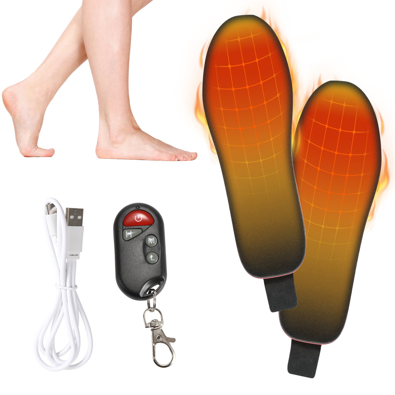 Semelles Chauffantes 3500mAh – Rechargeables USB, 3 Modes Avec Télécommande – Pour Randonnée, Ski, Moto, Travail Extérieur