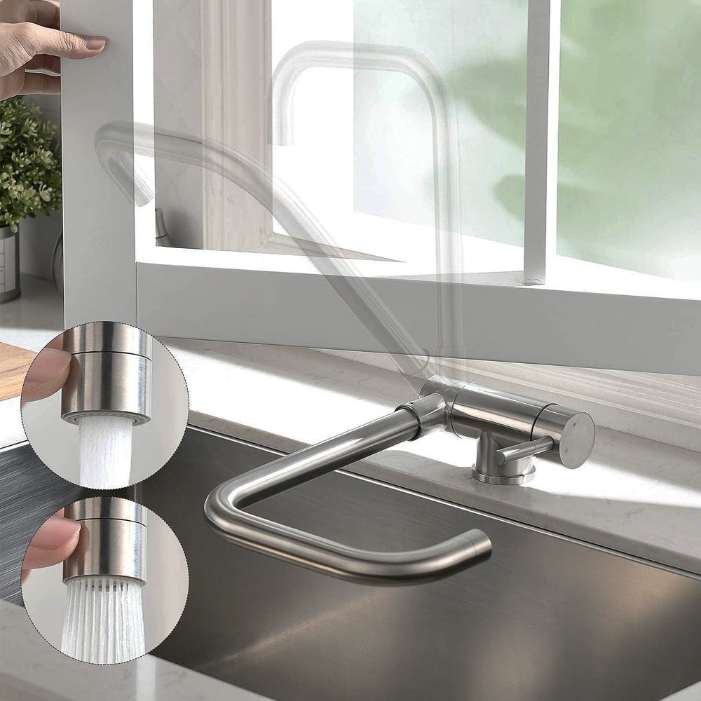 Składana bateria kuchenna z 2 strumieniami, składana bateria kuchenna 180° pod oknem, obrotowa bateria kuchenna 360°, stal nierdzewna 304