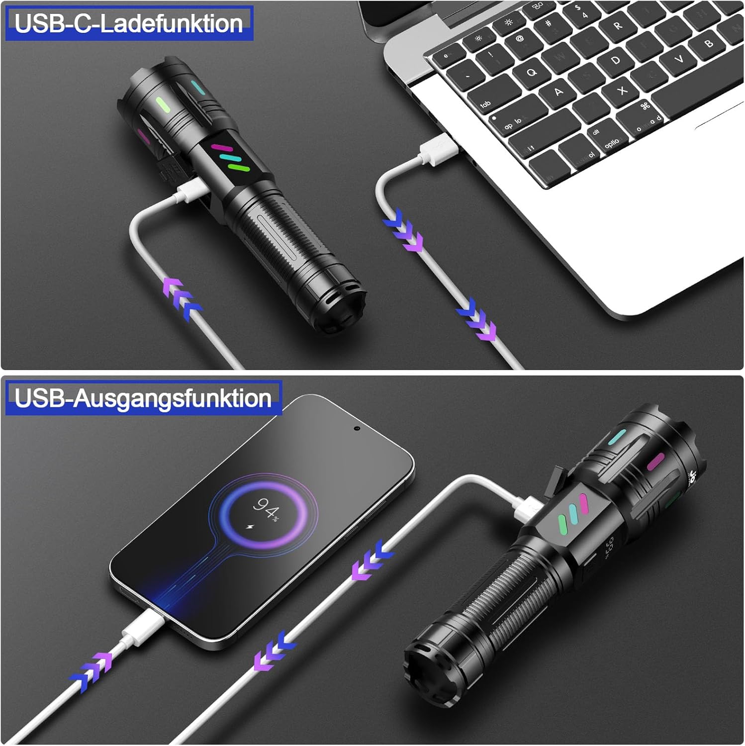 Lampe Torche LED Ultra Puissante 1000000 Lumens, Rechargeable, Longue Portée, 5 Modes D'éclairage, Zoomable - 4