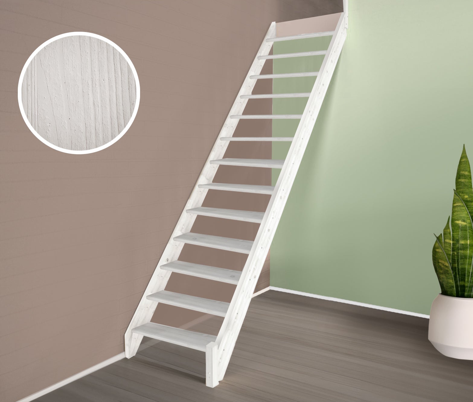 HandyStairs escalier droit "Vega9010" - bois de pin apprêté blancc ...