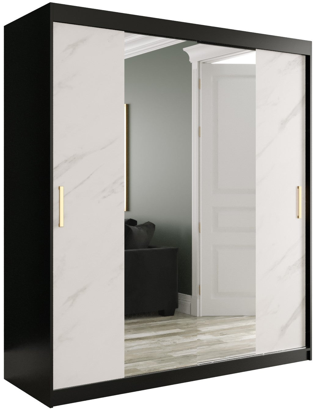 Szafa przesuwna garderoba MARMUR T1 180 x 62 x 200 cm Czarny + Marmur Biały - Abiks Meble